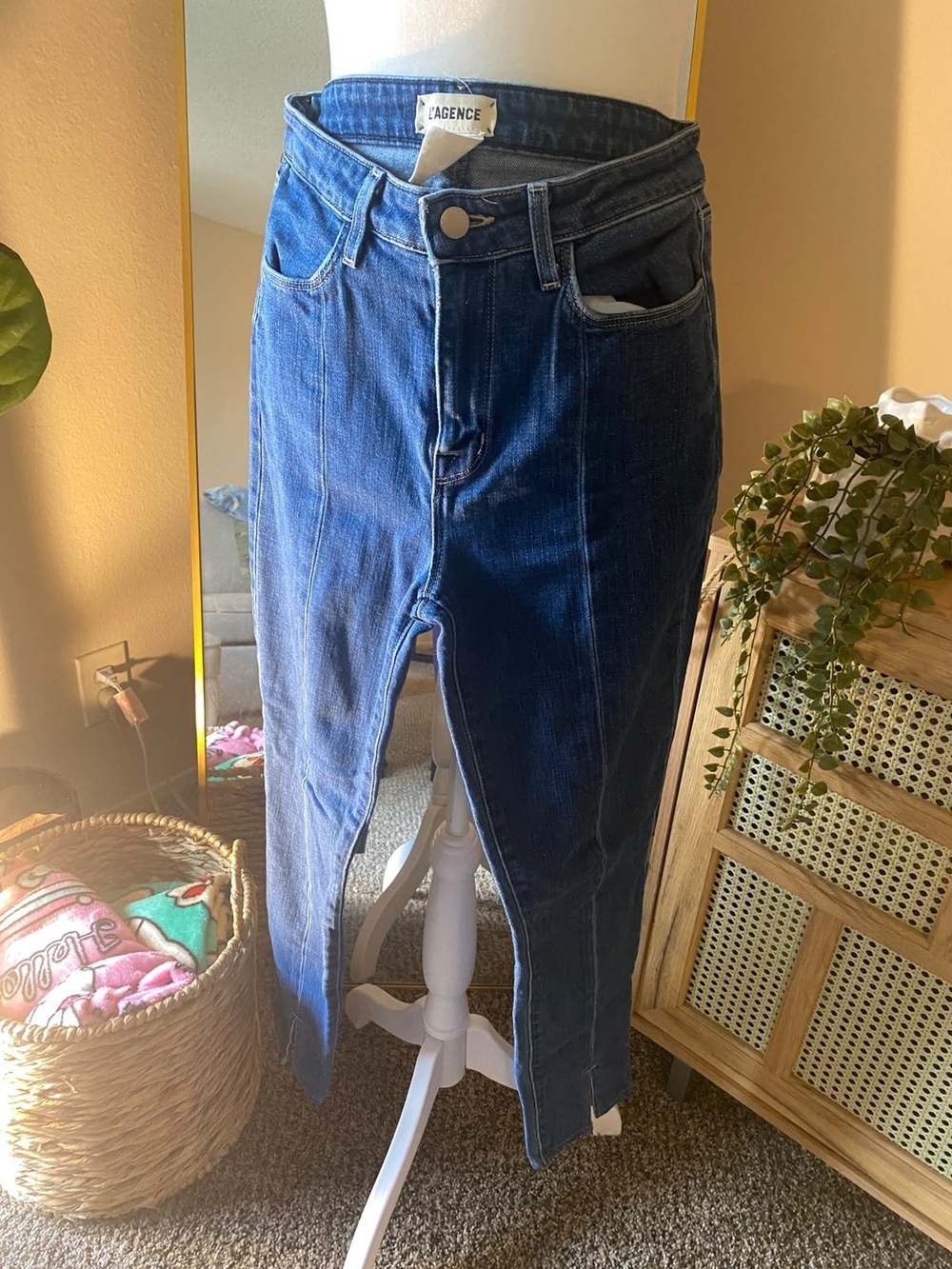 L'AGENCE Straight Leg Mid to Dark Blue Jeans